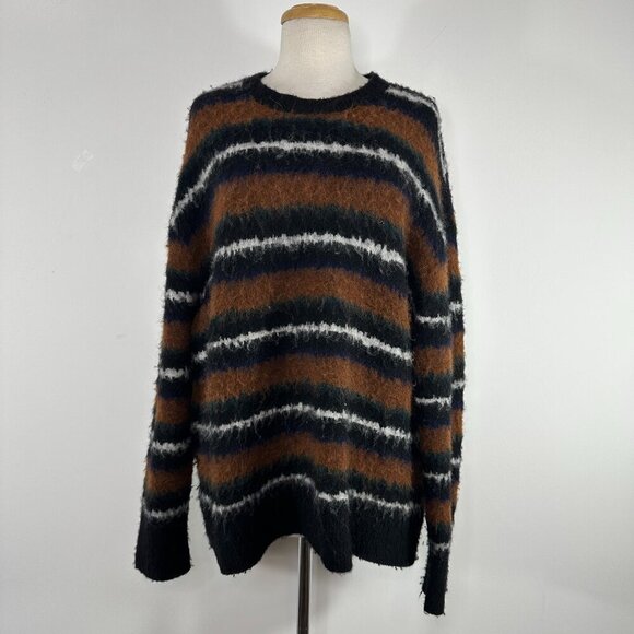 All Saints Oversize Fit XL Wool Alpaca Blend Stripe Crew -Neck  Sweater - Picture 1 of 10